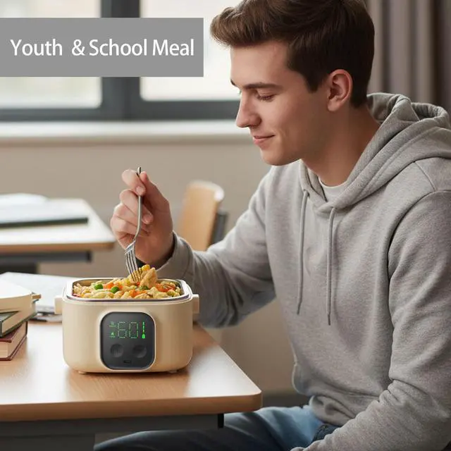 Alt view image 3 of 7 - Portable Heated Lunch Box for Adults, 800ml Capacity SS Inner Liner | Cordless Electric Food Warmer 14000 mAh Battery Powered,5 Temperature Settings&Digital Display, for Picnic/Camping/Office