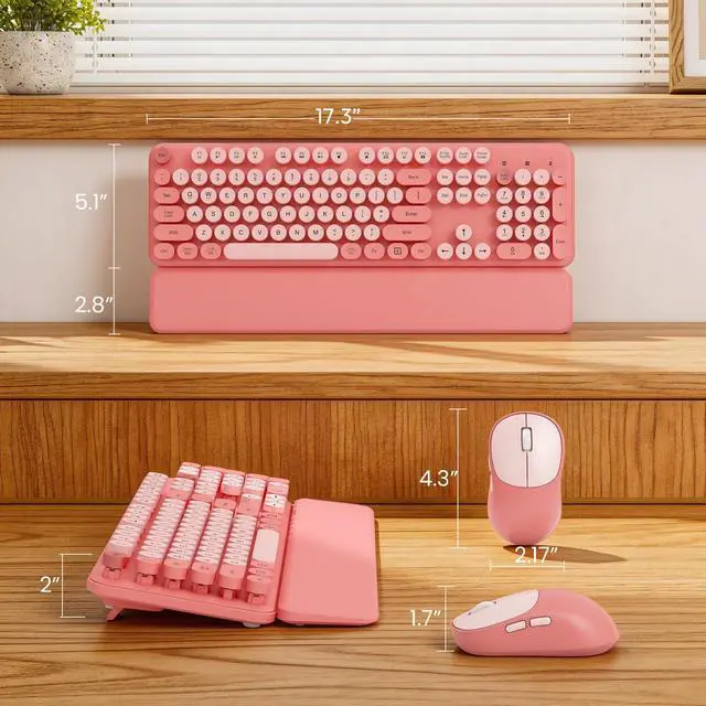 Alt view image 6 of 6 - Wireless Keyboard and Mouse Combo, Typewriter Keyboard with Magnetic Wrist Rest, Full-Size Cute Round Keycaps, Sleep Mode, 2.4G Keyboards for Mac/Windows/PC, Office or Home, Trueque CK23Pro | Full-Siz