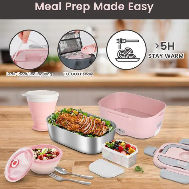 Alt view image 4 of 6 - Electric Lunch Box for Adults, 80W Portable Food Warmer. | Heated Lunch Box, 3-IN-1 80W Self Portable Food Warmer, For Car/Truck/Office, Upgraded Leak-Proof Stainless Steel Container