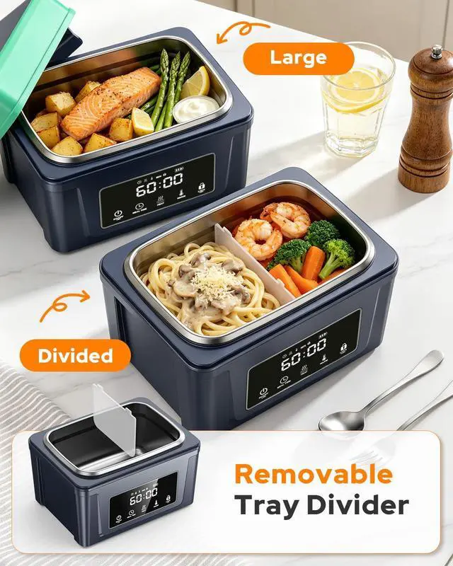 Alt view image 7 of 7 - 6.3 Cups Cordless Electric Lunch Box for Adults, 30000mAh Rechargeable Heated Lunch Box with Removable Tray Divider, 3D-5 Side Heating & 360° Thermal Cycle, Perfect For Worker, Trucks, Offices