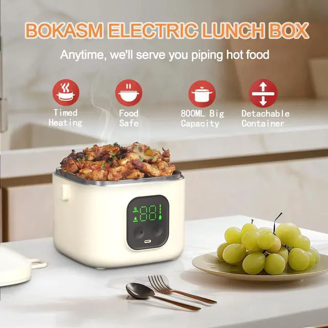 Alt view image 4 of 7 - Portable Heated Lunch Box for Adults, 800ml Capacity SS Inner Liner | Cordless Electric Food Warmer 14000 mAh Battery Powered,5 Temperature Settings&Digital Display, for Picnic/Camping/Office