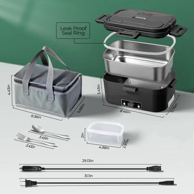 Alt view image 6 of 7 - Electric Lunch Box for Adults 1.8L-100W Heated Lunch Box Food Warmer, ON/OFF Power Switch 12/24V/110V, home/Car/Office/Truck (Black) 1.8L Portable Fast Heating