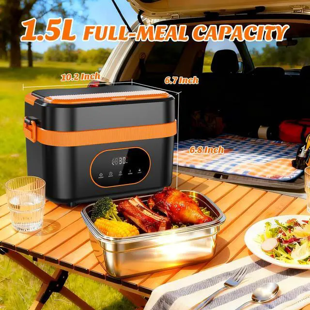 Alt view image 4 of 7 - Cordless Heated Lunch Box, 6-Cup Capacity 1.5L 360° Rapid Heating, Battery-Powered Portable Electric Lunch Box with Smart Timer, Rechargeable for Work, Travel, Car, Home & Outdoors