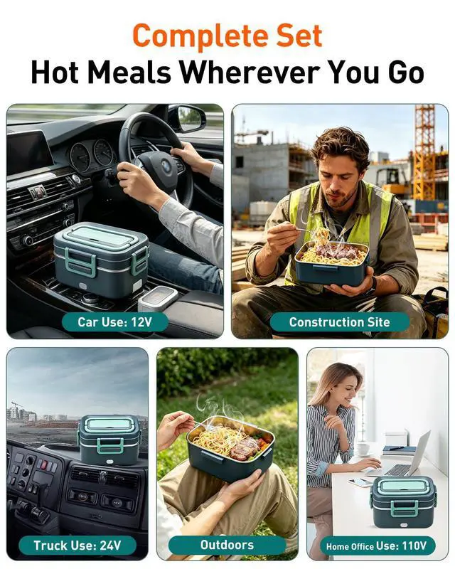 Alt view image 4 of 7 - GUARDKING Electric Heated Lunch Box for Adults 2.8L+0.5L, 2-Layer 100W | Fast Heating Portable Food Warmer, for Men, Truck, Work, Car, Office, Travel, 12V/24V/110V, Leak-Proof, 304 Stainless Steel