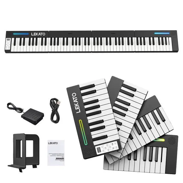 Alt view image 7 of 7 - LEKATO Portable Piano Keyboard, 4 pcs Magnetic Electric Piano with Up to 88 Keys, 128 Tones, 128 Rhythm, 21 Demo, Split, Dual Tone, Record, Bluetooth MIDI, Headphone Jack, for Beginners Home Travel