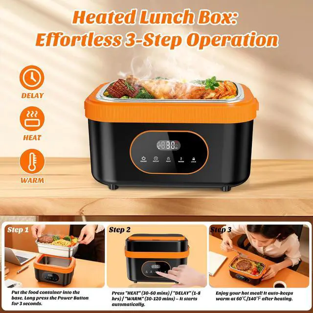 Alt view image 5 of 7 - Cordless Heated Lunch Box, 6-Cup Capacity 1.5L 360° Rapid Heating, Battery-Powered Portable Electric Lunch Box with Smart Timer, Rechargeable for Work, Travel, Car, Home & Outdoors