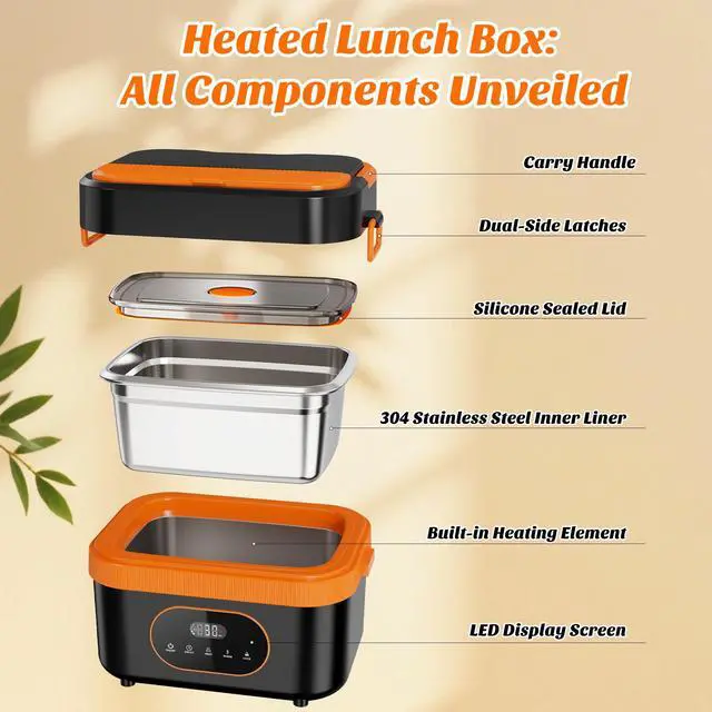 Alt view image 6 of 7 - Cordless Heated Lunch Box, 6-Cup Capacity 1.5L 360° Rapid Heating, Battery-Powered Portable Electric Lunch Box with Smart Timer, Rechargeable for Work, Travel, Car, Home & Outdoors