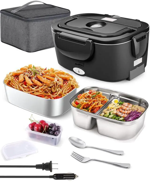 Main image of Electric Lunch Box for Adults, 80W Heated Lunch Box with Dual 1.5L Stainless Steel Portable Food Warmer,12/24/110V Lonchera Electrica Portatil for Travel&Work, Loncheras para Hombres de Trabajo