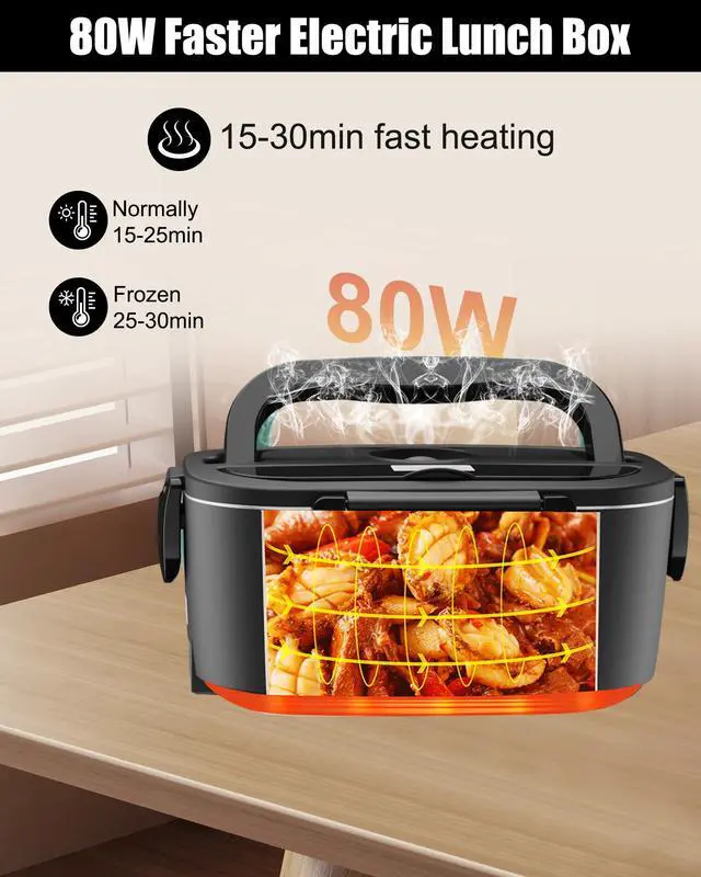 Alt view image 2 of 7 - Electric Lunch Box for Adults, 80W Heated Lunch Box with Dual 1.5L Stainless Steel Portable Food Warmer,12/24/110V Lonchera Electrica Portatil for Travel&Work, Loncheras para Hombres de Trabajo