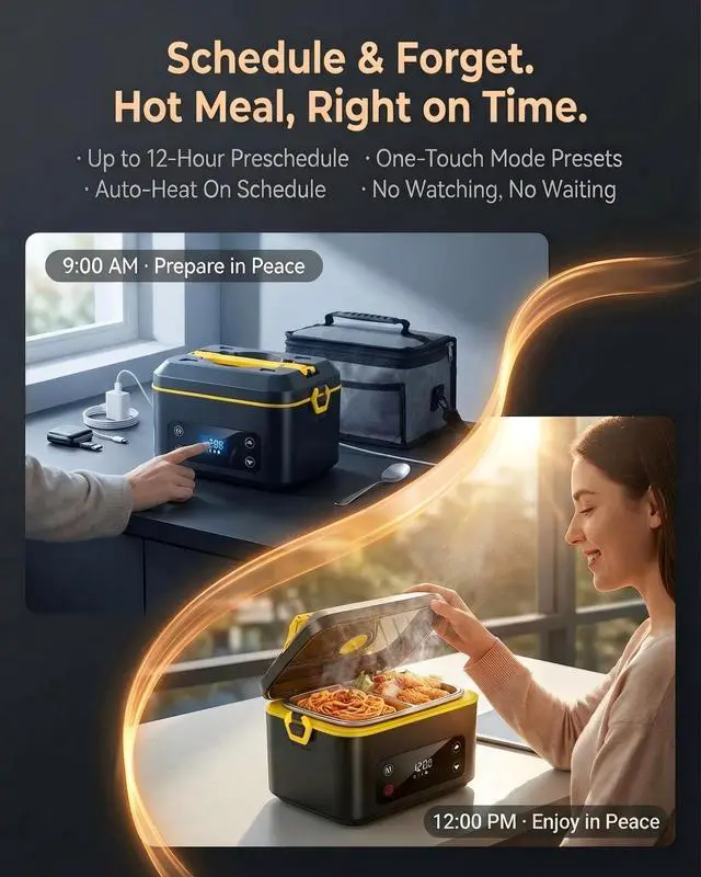 Alt view image 3 of 7 - RUDAP Cordless Electric Lunch Box, 24000mAh Rechargeable 1.2L Food Warmer with 5 Heating Modes, Auto Temperature Control, Portable Heated Lunch Box for Office, Truck & Travel