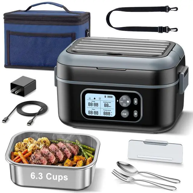 Main image of Cordless Heated Electric Lunch Box for Adults, 6.3-Cup XL, 24000mAh | 5-Sided & Scheduled Heating, Max 212°F, Temp Control, Leakproof, BPA-Free for Car & Truck Drivers, Office Workers, Picnic