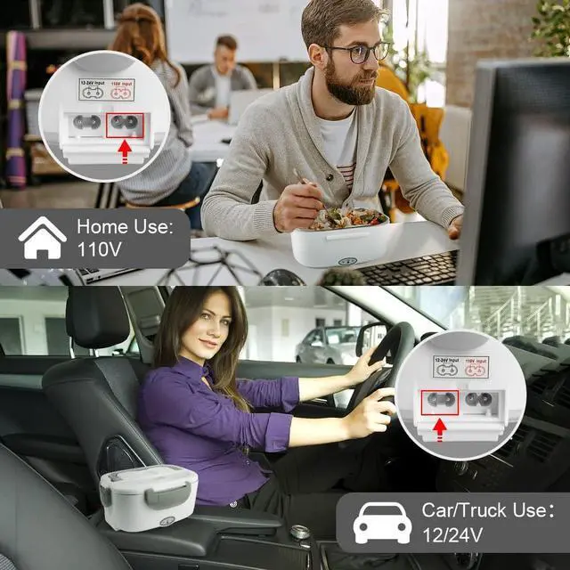 Alt view image 2 of 7 - Electric Lunch Box Food Heater, 3 in 1 Portable Food Warmer Lunch Box for Car & Home, Leak Proof, Lunch Heating Microwave with 304 Stainless Steel Container 1.5 L, 110V/12V/24V