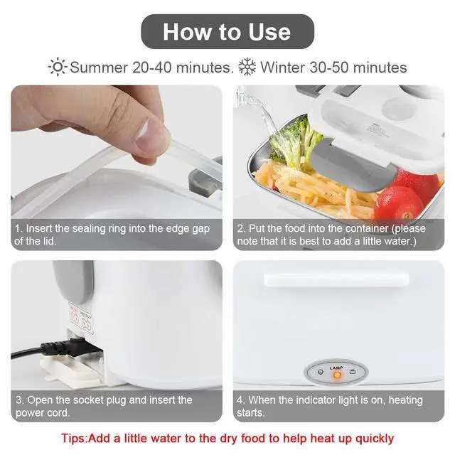 Alt view image 3 of 7 - Electric Lunch Box Food Heater, 3 in 1 Portable Food Warmer Lunch Box for Car & Home, Leak Proof, Lunch Heating Microwave with 304 Stainless Steel Container 1.5 L, 110V/12V/24V