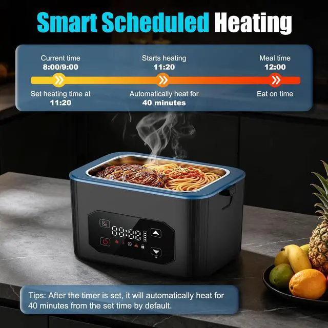 Alt view image 3 of 7 - CHAREADA Electric Lunch Box, 24000mAh Battery Powered Heated Lunch Box | 6.3 Cups Portable Food Heater with 5-Side Heating & Intelligent Temperature Control, Suitable for Trucks, Offices