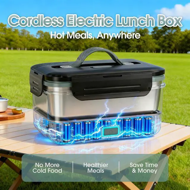 Alt view image 2 of 7 - WisaKey Cordless Electric Lunch Box for Adults, 7.6 Cups Heated Lunch Box | 8000Mah Portable Rechargeable Battery Powered Lunchbox Fast Self Heating Food Warmer Gift for Husband/ Men/Dad