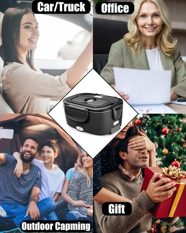 Alt view image 7 of 7 - Electric Lunch Box for Adults, 80W Heated Lunch Box with Dual 1.5L Stainless Steel Portable Food Warmer,12/24/110V Lonchera Electrica Portatil for Travel&Work, Loncheras para Hombres de Trabajo