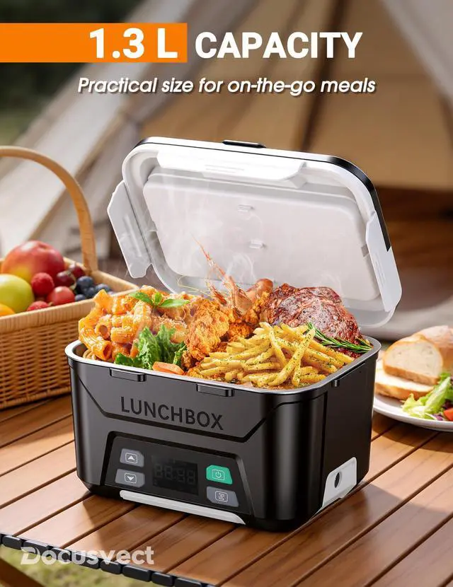 Alt view image 2 of 7 - Docusvect Cordless Electric Lunch Box for Adults 1.3L with Schedule Heating | 20,000mAh Heated Lunch Box Cordless for Men, 2H Heat+1H Keep-Warm, No Countdown, Daily Memory, 220°F, Leak-Proof, Full Kit