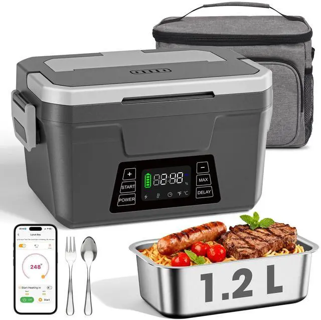 Main image of Herrfilk Cordless Electric Lunch Box for Adults with APP Control, 1.2L Portable Heated Lunch Box Battery Powered with Automatic Heating, Self-Heating Food Warmer for Work, 248°F Max, Leak Resistant