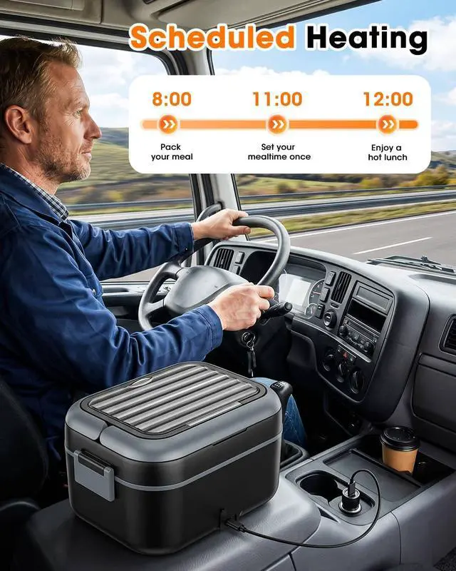 Alt view image 3 of 7 - Cordless Heated Electric Lunch Box for Adults, 6.3-Cup XL, 24000mAh | 5-Sided & Scheduled Heating, Max 212°F, Temp Control, Leakproof, BPA-Free for Car & Truck Drivers, Office Workers, Picnic