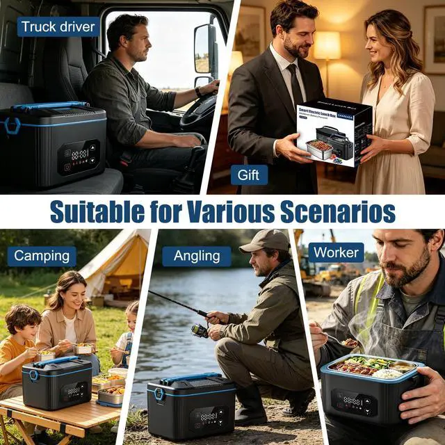 Alt view image 5 of 7 - CHAREADA Electric Lunch Box, 24000mAh Battery Powered Heated Lunch Box | 6.3 Cups Portable Food Heater with 5-Side Heating & Intelligent Temperature Control, Suitable for Trucks, Offices