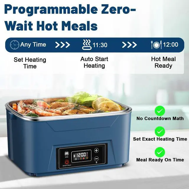 Alt view image 3 of 7 - Heated Lunch Box for Adults, 5.5 Cups Self-Heating Food Warmer, Blue | 5-Sided Heating, Retains 90% Moisture, Scheduled Heating, 24000mAh Battery, Cordless, Leakproof Design