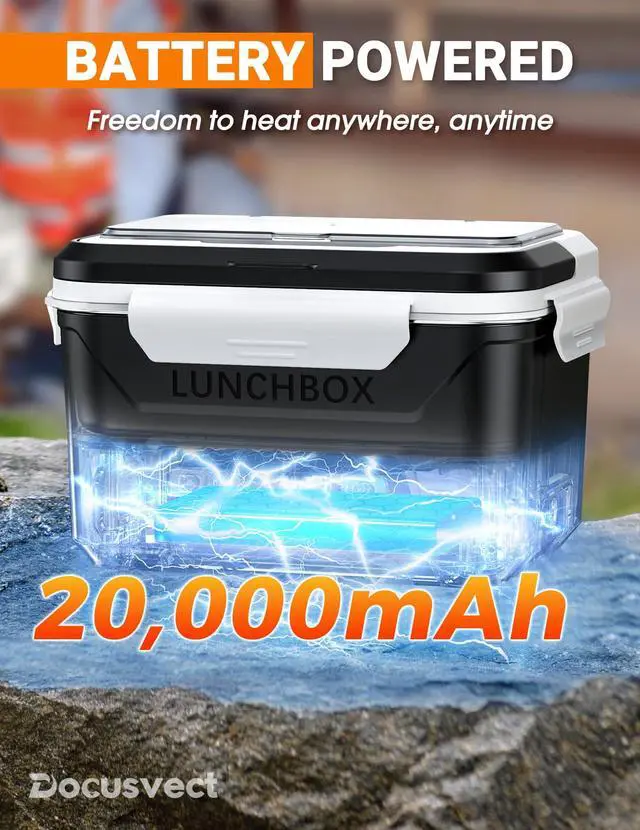 Alt view image 3 of 7 - Docusvect Cordless Electric Lunch Box for Adults 1.3L with Schedule Heating | 20,000mAh Heated Lunch Box Cordless for Men, 2H Heat+1H Keep-Warm, No Countdown, Daily Memory, 220°F, Leak-Proof, Full Kit