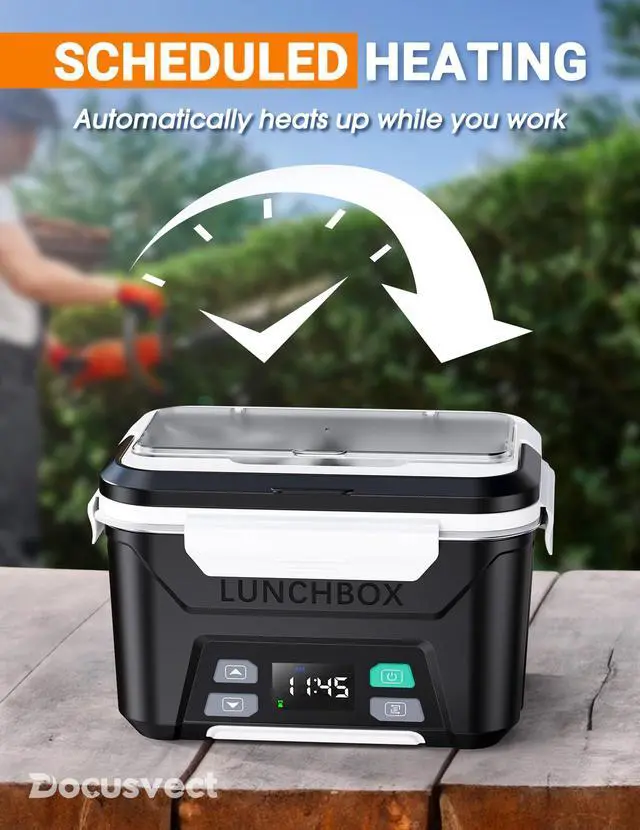 Alt view image 4 of 7 - Docusvect Cordless Electric Lunch Box for Adults 1.3L with Schedule Heating | 20,000mAh Heated Lunch Box Cordless for Men, 2H Heat+1H Keep-Warm, No Countdown, Daily Memory, 220°F, Leak-Proof, Full Kit