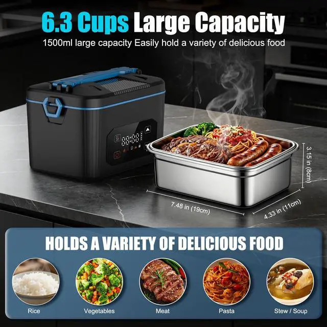 Alt view image 6 of 7 - CHAREADA Electric Lunch Box, 24000mAh Battery Powered Heated Lunch Box | 6.3 Cups Portable Food Heater with 5-Side Heating & Intelligent Temperature Control, Suitable for Trucks, Offices