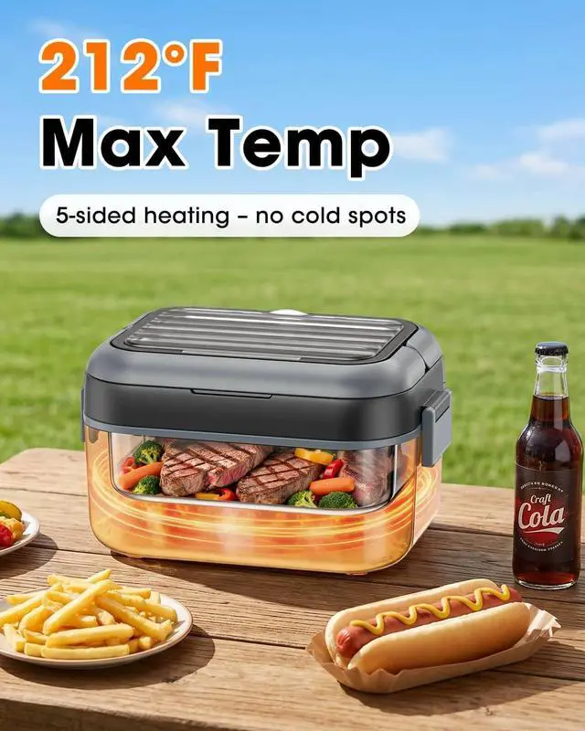 Alt view image 6 of 7 - Cordless Heated Electric Lunch Box for Adults, 6.3-Cup XL, 24000mAh | 5-Sided & Scheduled Heating, Max 212°F, Temp Control, Leakproof, BPA-Free for Car & Truck Drivers, Office Workers, Picnic