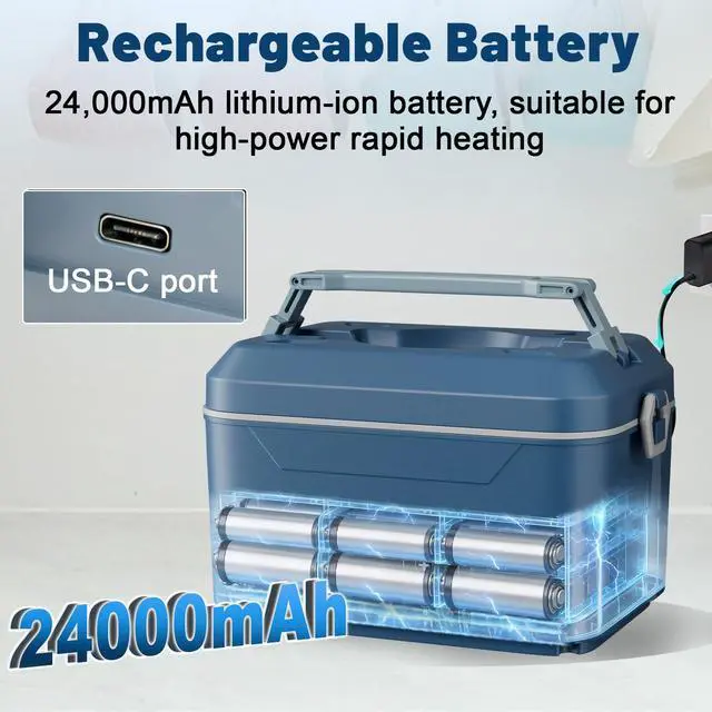 Alt view image 4 of 7 - Heated Lunch Box for Adults, 5.5 Cups Self-Heating Food Warmer, Blue | 5-Sided Heating, Retains 90% Moisture, Scheduled Heating, 24000mAh Battery, Cordless, Leakproof Design