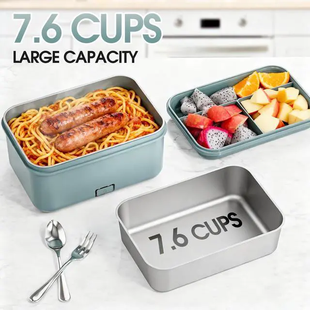 Alt view image 5 of 7 - WisaKey Cordless Electric Lunch Box for Adults, 7.6 Cups Heated Lunch Box | 8000Mah Portable Rechargeable Battery Powered Lunchbox Fast Self Heating Food Warmer Gift for Husband/ Men/Dad