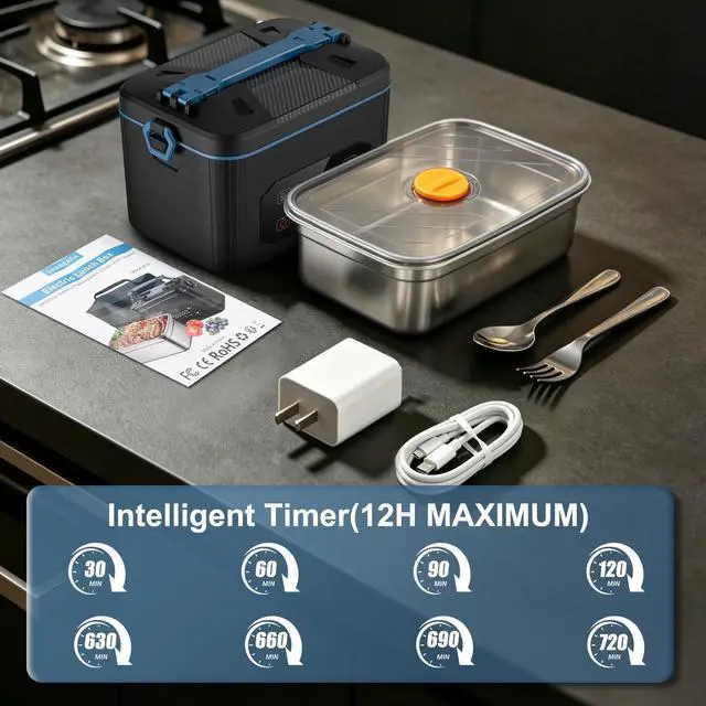 Alt view image 7 of 7 - CHAREADA Electric Lunch Box, 24000mAh Battery Powered Heated Lunch Box | 6.3 Cups Portable Food Heater with 5-Side Heating & Intelligent Temperature Control, Suitable for Trucks, Offices