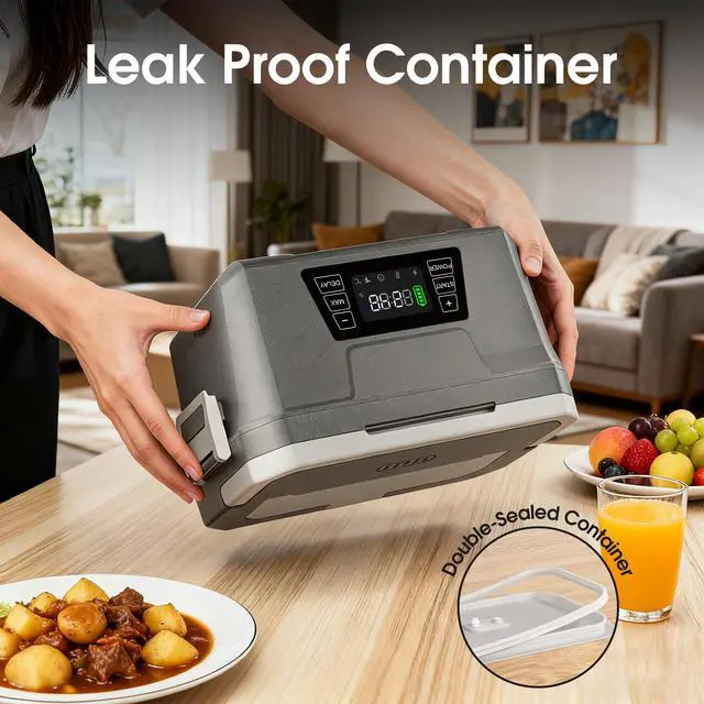 Alt view image 5 of 7 - Herrfilk Cordless Electric Lunch Box for Adults with APP Control, 1.2L Portable Heated Lunch Box Battery Powered with Automatic Heating, Self-Heating Food Warmer for Work, 248°F Max, Leak Resistant