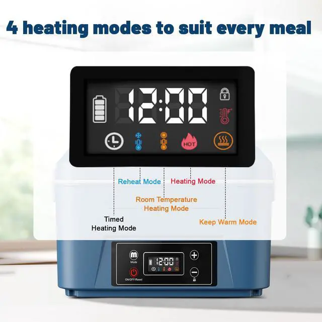 Alt view image 7 of 7 - Heated Lunch Box for Adults, 5.5 Cups Self-Heating Food Warmer, Blue | 5-Sided Heating, Retains 90% Moisture, Scheduled Heating, 24000mAh Battery, Cordless, Leakproof Design