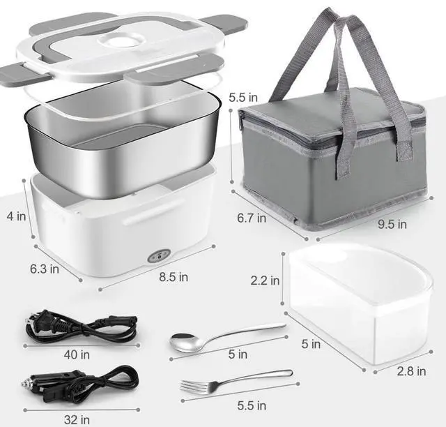 Alt view image 7 of 7 - Electric Lunch Box Food Heater, 3 in 1 Portable Food Warmer Lunch Box for Car & Home, Leak Proof, Lunch Heating Microwave with 304 Stainless Steel Container 1.5 L, 110V/12V/24V