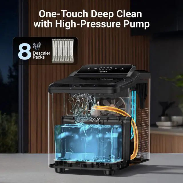 Alt view image 5 of 7 - Typhur Nugget Ice Maker Countertop, Self-Cleaning Pump, 35lb/24H, Stainless | Crushed Pebble Ice Machine with Pellet Ice, 8 Packs Cleaner, Dual Ice Scoops, Compact Design for Home, Kitchen, Party, RV