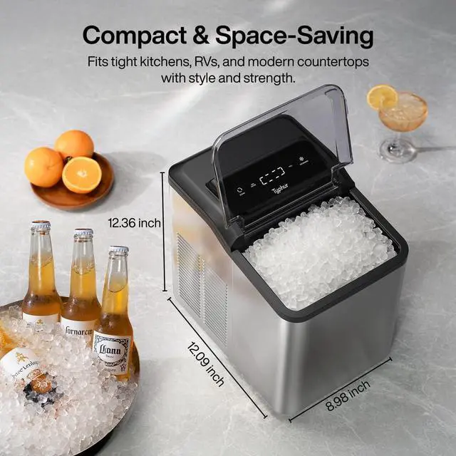 Alt view image 6 of 7 - Typhur Nugget Ice Maker Countertop, Self-Cleaning Pump, 35lb/24H, Stainless | Crushed Pebble Ice Machine with Pellet Ice, 8 Packs Cleaner, Dual Ice Scoops, Compact Design for Home, Kitchen, Party, RV