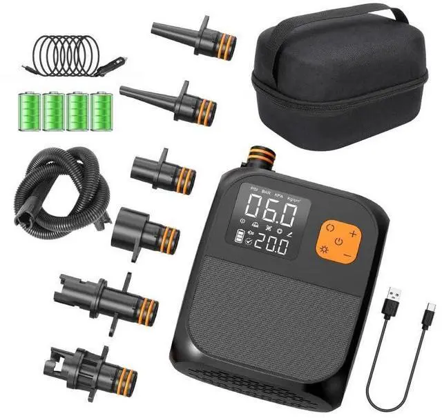 Main image of Rechargeable Electric Paddle Board Pump, 25PSI with LED Flashlight, 8000mAh Battery & 12V Car Adapter, Portable Air Pump for Quick Inflation of Paddle Boards, Kayaks, and Tents