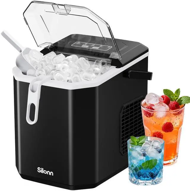 Main image of Silonn Ice Maker Countertop, Portable Ice Machine with Carry Handle, Self-Cleaning Ice Makers with Basket and Scoop, 9 Cubes in 6 Mins, 26 lbs per Day, Ideal for Home, Kitchen, Camping, RV
