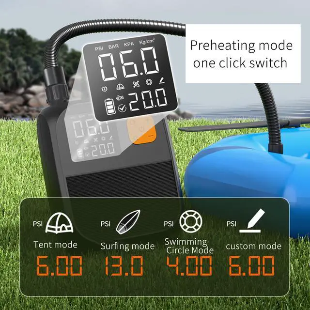 Alt view image 3 of 6 - Rechargeable Electric Paddle Board Pump, 25PSI with LED Flashlight, 8000mAh Battery & 12V Car Adapter, Portable Air Pump for Quick Inflation of Paddle Boards, Kayaks, and Tents