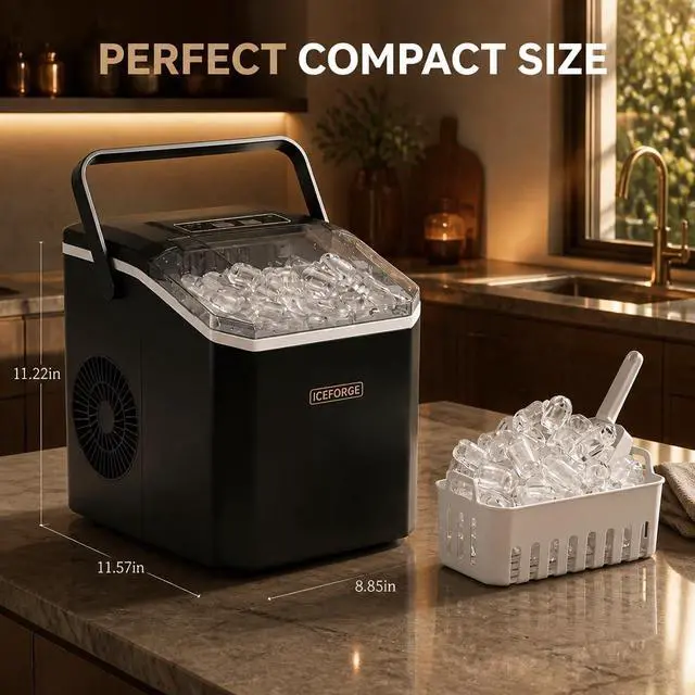 Alt view image 4 of 7 - Countertop Ice Maker, Portable Ice Maker Machine, 6-Minute Fast Bullet Ice Maker with Self-Cleaning, Compact Ice Machine with Handle, Basket & Scoop for Kitchen, Home, Office, RV Camping,Black