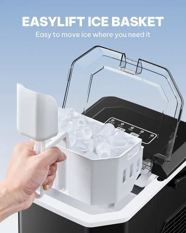 Alt view image 2 of 7 - Silonn Ice Maker Countertop, Portable Ice Machine with Carry Handle, Self-Cleaning Ice Makers with Basket and Scoop, 9 Cubes in 6 Mins, 26 lbs per Day, Ideal for Home, Kitchen, Camping, RV