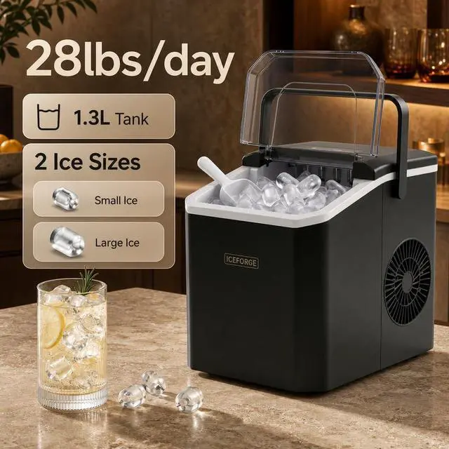 Alt view image 5 of 7 - Countertop Ice Maker, Portable Ice Maker Machine, 6-Minute Fast Bullet Ice Maker with Self-Cleaning, Compact Ice Machine with Handle, Basket & Scoop for Kitchen, Home, Office, RV Camping,Black