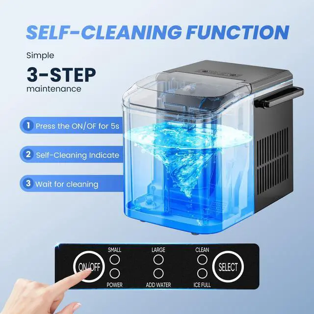 Alt view image 3 of 7 - NEWBULIG Ice Makers Countertop with Handle, Portable Ice Machine, 9 Bullet Ice Cubes in 6 Mins, 26lbs in 24Hrs, Auto-Cleaning, with Basket and Scoop, for Home, Kitchen, RV, Camping,Black | 9 Bullet Cu