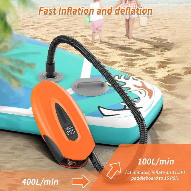 Alt view image 2 of 7 - Fisca Paddle Board Electric Pump 20PSI, Portable Rechargeable Paddleboard Pump, 12000mAh Dual Stage Inflation Deflation Auto-Off Air Pump for SUP, Kayak, Inflatable Boat, Tent