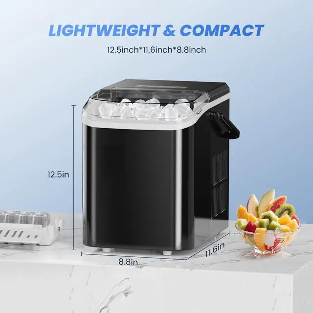Alt view image 4 of 7 - NEWBULIG Ice Makers Countertop with Handle, Portable Ice Machine, 9 Bullet Ice Cubes in 6 Mins, 26lbs in 24Hrs, Auto-Cleaning, with Basket and Scoop, for Home, Kitchen, RV, Camping,Black | 9 Bullet Cu