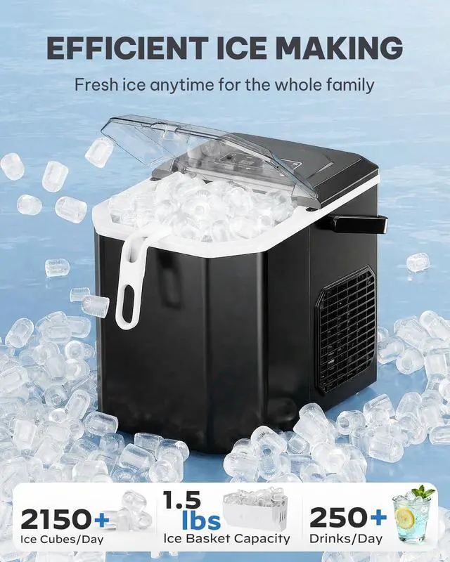 Alt view image 4 of 7 - Silonn Ice Maker Countertop, Portable Ice Machine with Carry Handle, Self-Cleaning Ice Makers with Basket and Scoop, 9 Cubes in 6 Mins, 26 lbs per Day, Ideal for Home, Kitchen, Camping, RV