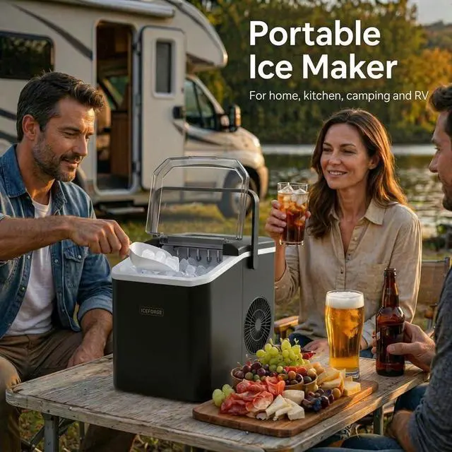 Alt view image 7 of 7 - Countertop Ice Maker, Portable Ice Maker Machine, 6-Minute Fast Bullet Ice Maker with Self-Cleaning, Compact Ice Machine with Handle, Basket & Scoop for Kitchen, Home, Office, RV Camping,Black