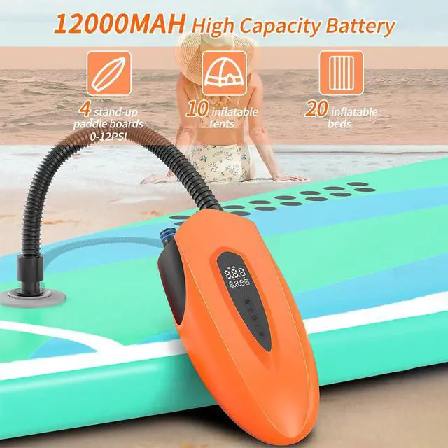 Alt view image 3 of 7 - Fisca Paddle Board Electric Pump 20PSI, Portable Rechargeable Paddleboard Pump, 12000mAh Dual Stage Inflation Deflation Auto-Off Air Pump for SUP, Kayak, Inflatable Boat, Tent