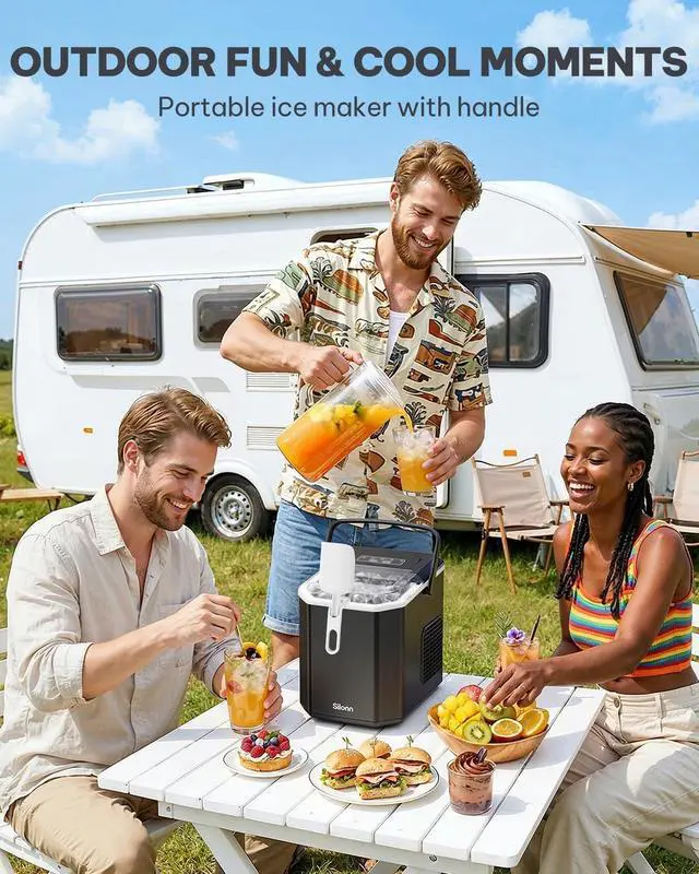 Alt view image 7 of 7 - Silonn Ice Maker Countertop, Portable Ice Machine with Carry Handle, Self-Cleaning Ice Makers with Basket and Scoop, 9 Cubes in 6 Mins, 26 lbs per Day, Ideal for Home, Kitchen, Camping, RV